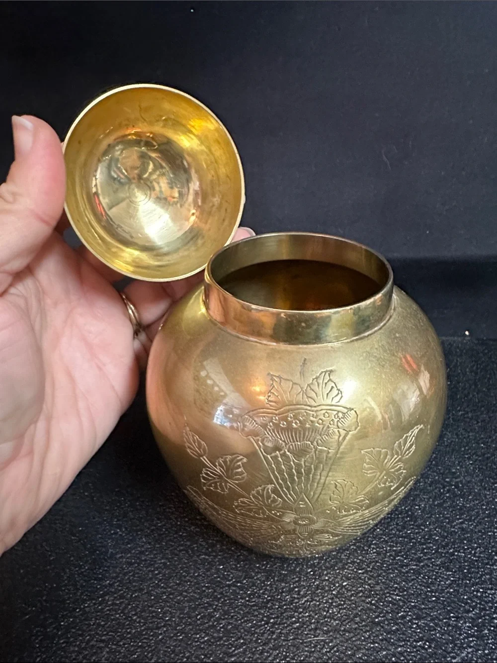 VTG Brass Floral Engraved floral lidded urn - solid brass